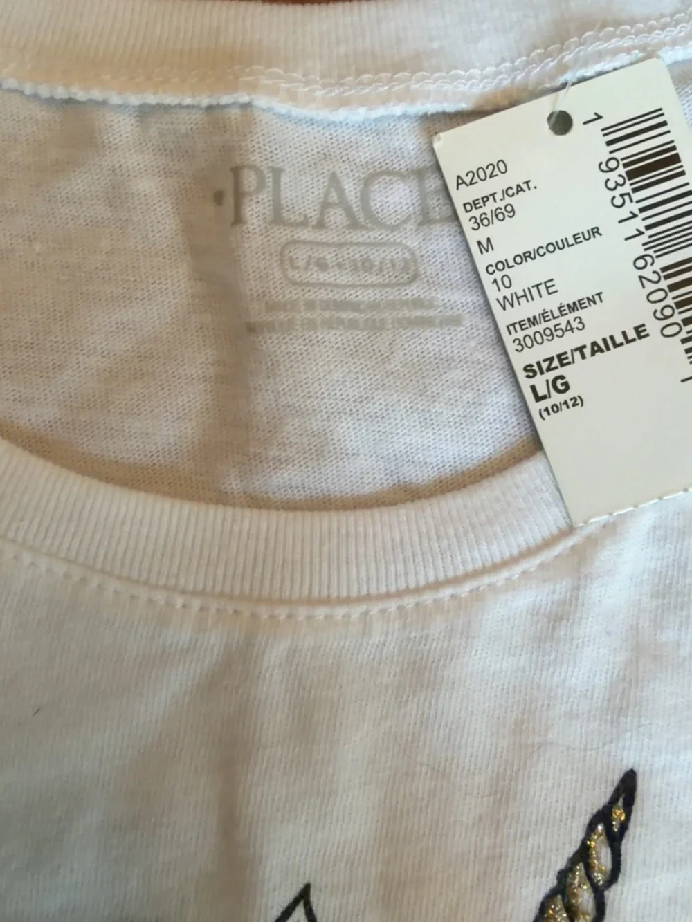 The Children's Place White Unicorn Tee with Green & Gold Details